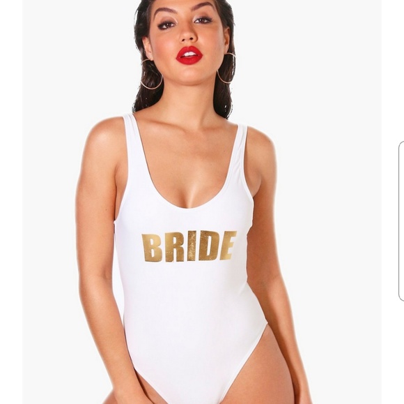 Boohoo Other - Benidorm Bride Slogan Scoop Swimsuit